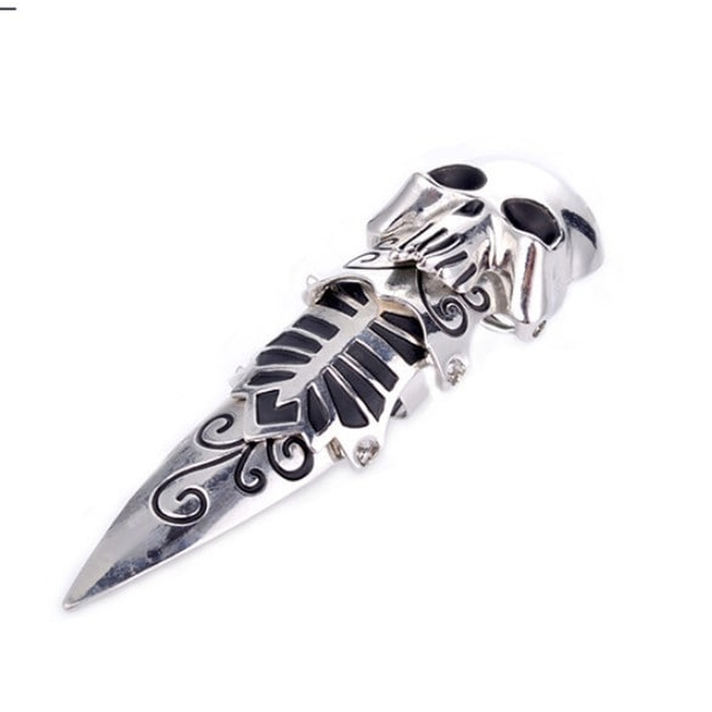Zac's Alter Ego - Metallic Skull Full Finger Knuckle Ring - Silver coloured